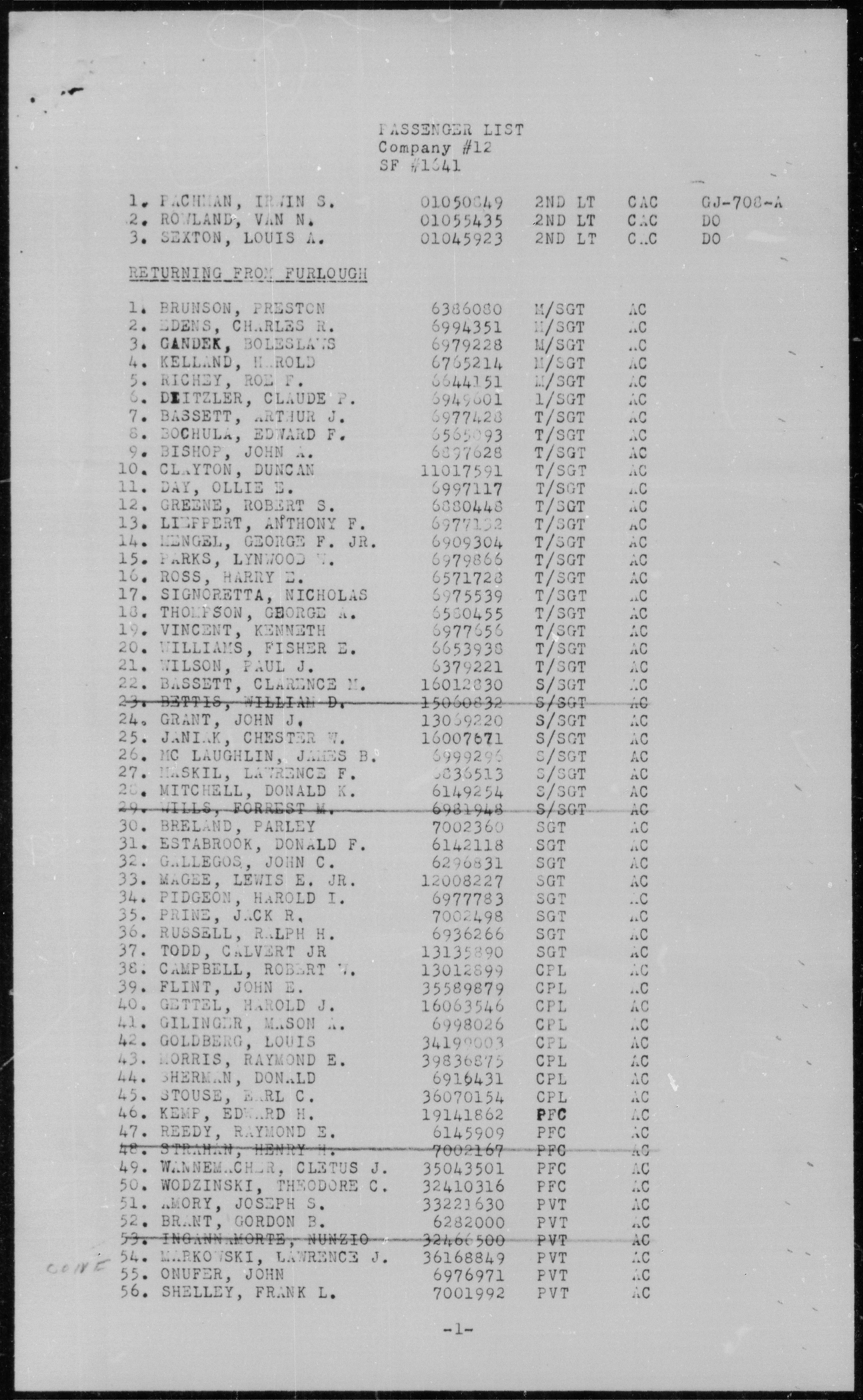The passenger list is expressly headed Returning from Furlough and includes Preston.
